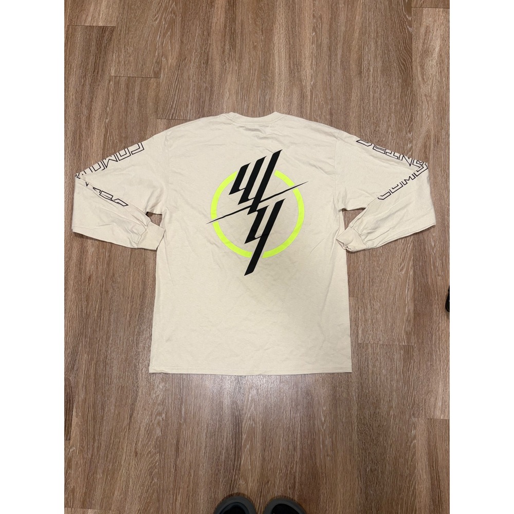 The Thread Shop Mens Tour Graphic Long Sleeve T-Shirt Beige Neon Large L